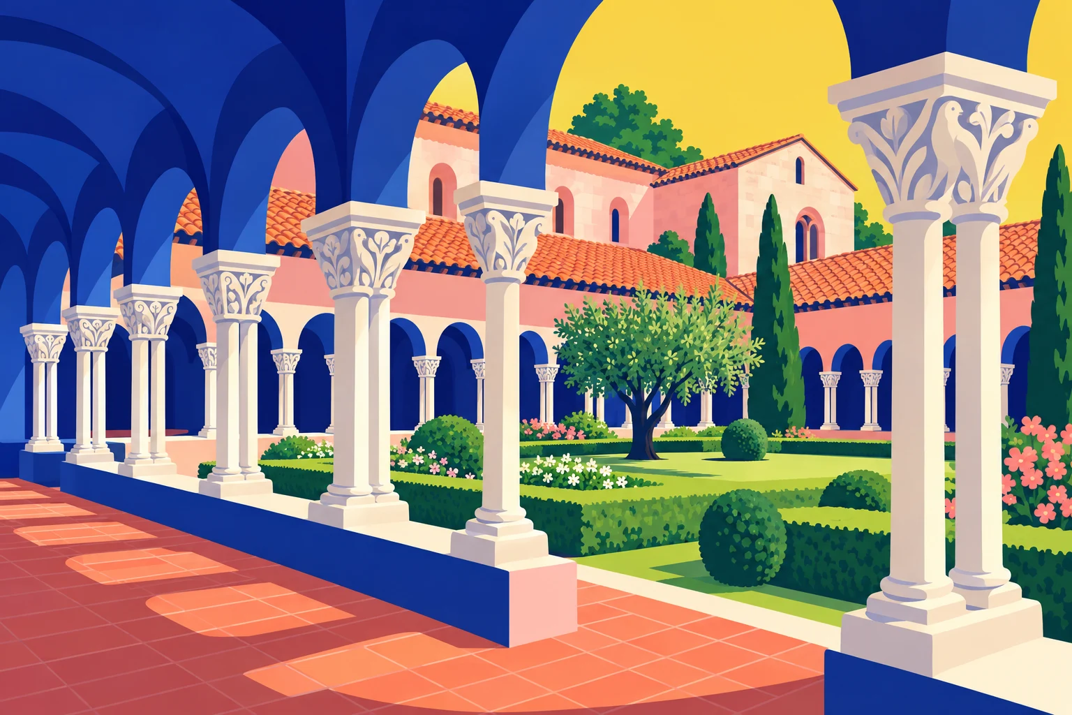 Interprétation illustrée de Moissac : Le cloître