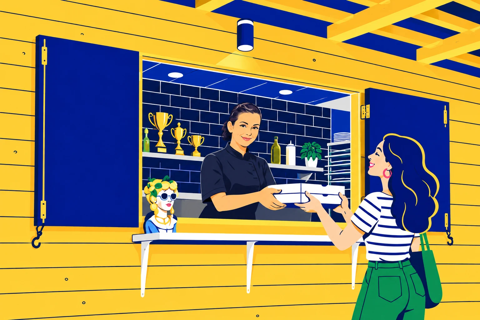 Emmanuelle au comptoir, illustration Napoli Factory