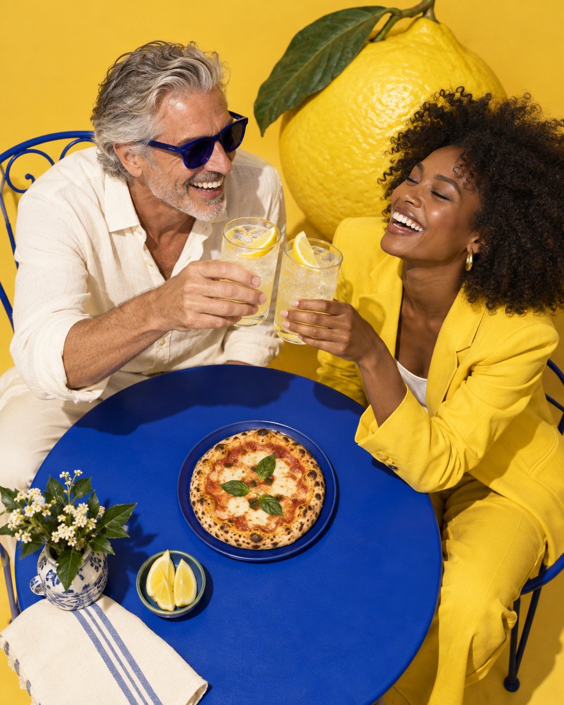 Deux amis trinquent aux limonades